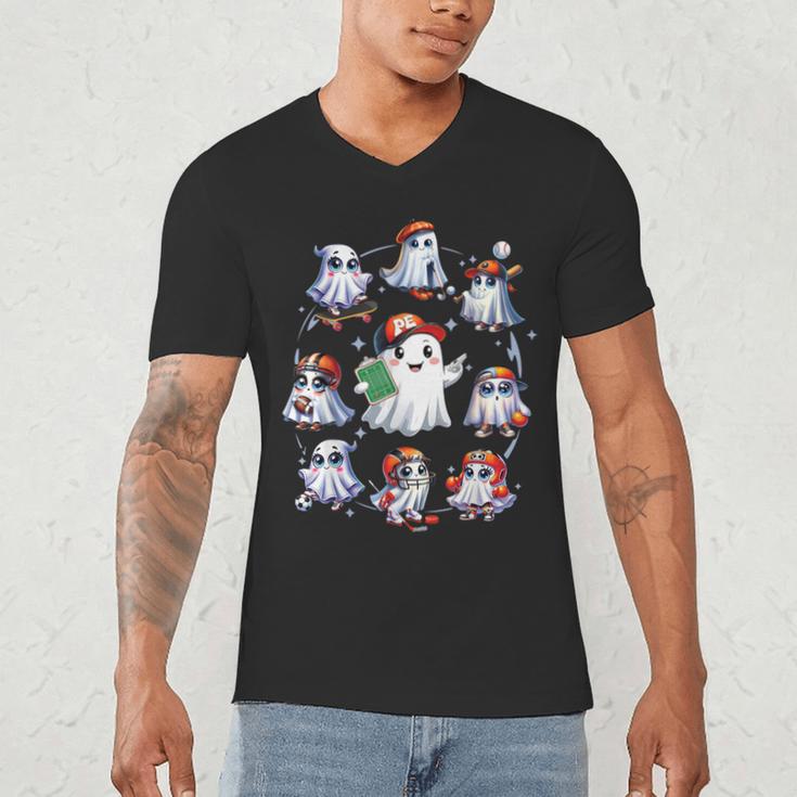 Halloween PE Teacher Ghost Playing Sports Physical Education Men's V-Neck T-Shirt, novelty gifts, funny gifts Halloween PE Teacher Ghost Playing Sports Physical Education Men's V-Neck T-Shirt, novelty gifts, funny gifts