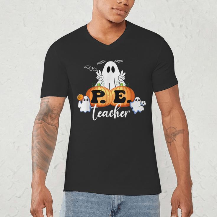 Halloween PE Teacher Ghosts Pumpkins Sports Lover Men's V-Neck T-Shirt, novelty gifts, funny gifts Halloween PE Teacher Ghosts Pumpkins Sports Lover Men's V-Neck T-Shirt, novelty gifts, funny gifts