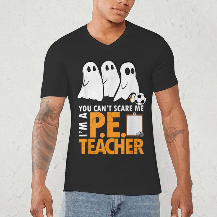 Halloween PE Teacher Shirt Can't Scare Me Men's V-Neck T-Shirt, novelty gifts, funny gifts