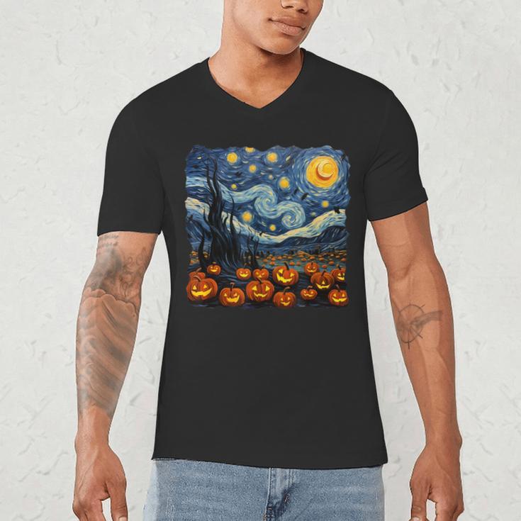 Halloween Pumpkin Starry Night Van Gogh Art Teacher Men's V-Neck T-Shirt, novelty gifts, funny gifts Halloween Pumpkin Starry Night Van Gogh Art Teacher Men's V-Neck T-Shirt, novelty gifts, funny gifts