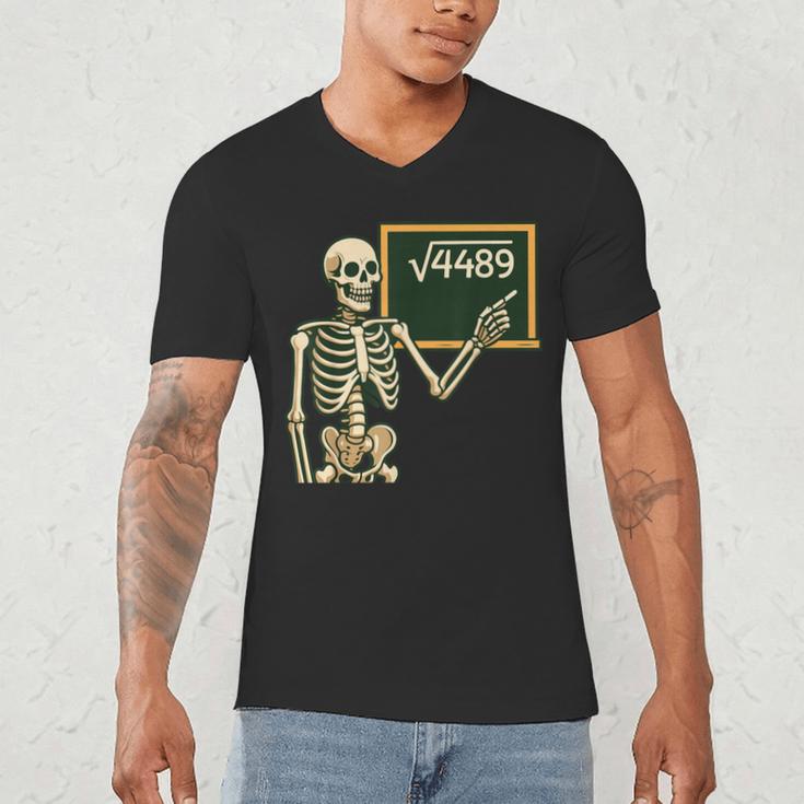 Halloween Skeleton 67 Meme Square Root 4489 Math Teacher Men's V-Neck T-Shirt, novelty gifts, funny gifts