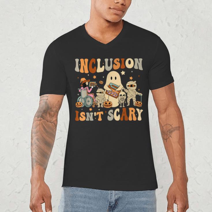 Halloween SLP Sped Teacher Groovy Inclusion Isn't Scary Men's V-Neck T-Shirt, novelty gifts, funny gifts Halloween SLP Sped Teacher Groovy Inclusion Isn't Scary Men's V-Neck T-Shirt, novelty gifts, funny gifts
