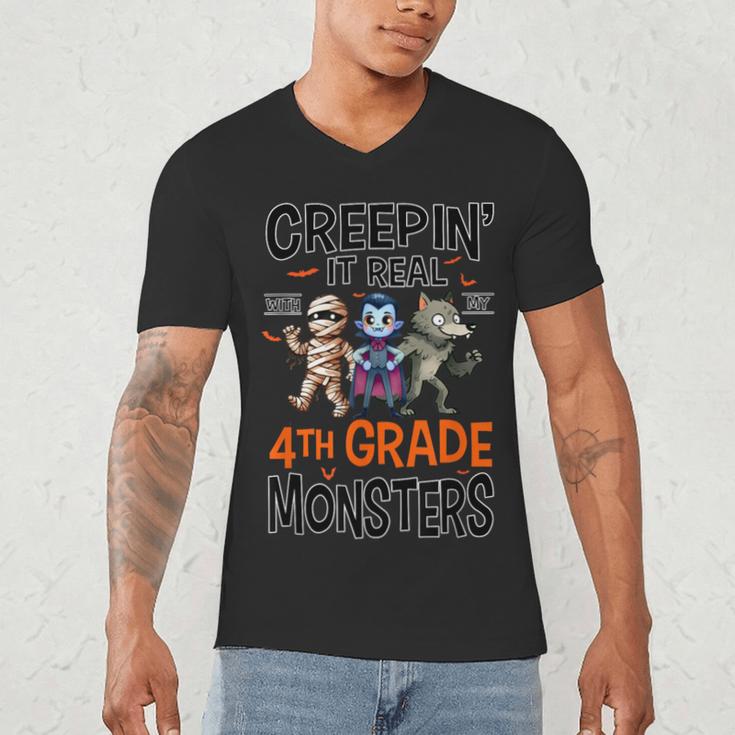 Halloween Teacher Creepin It Real With My 4th Grade Monsters Men's V-Neck T-Shirt, novelty gifts, funny gifts Halloween Teacher Creepin It Real With My 4th Grade Monsters Men's V-Neck T-Shirt, novelty gifts, funny gifts