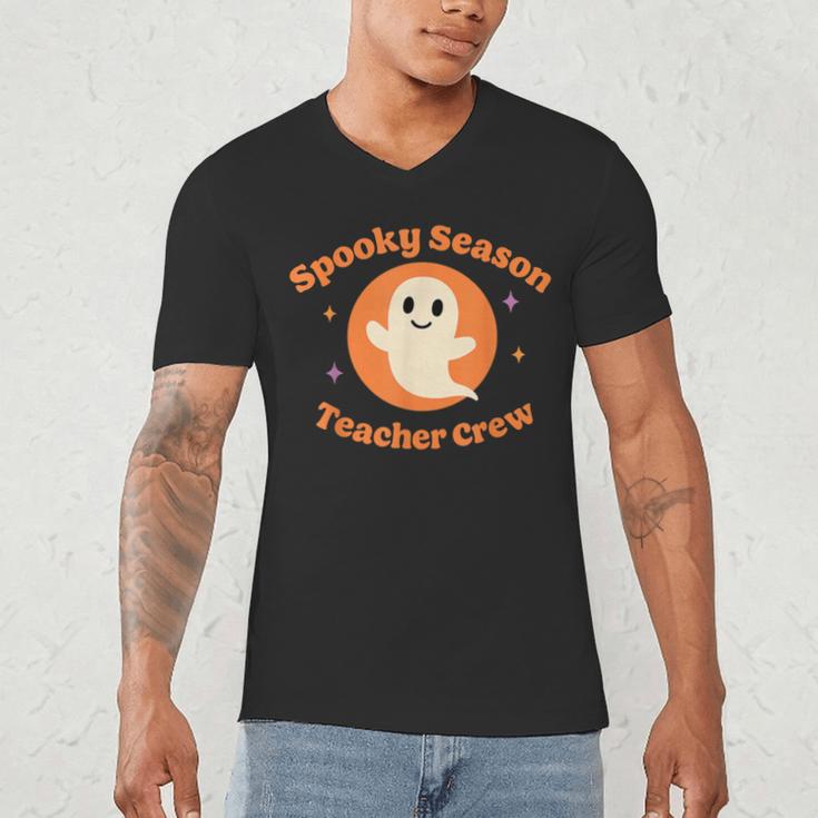Halloween Teacher Crew Spooky Season Retro Ghost Men's V-Neck T-Shirt, novelty gifts, funny gifts
