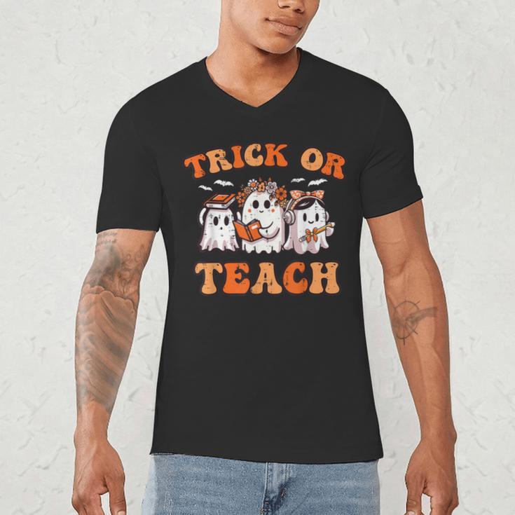 Halloween Teacher Ghosts Trick Or Teach Retro Costume Women Men's V-Neck T-Shirt, novelty gifts, funny gifts