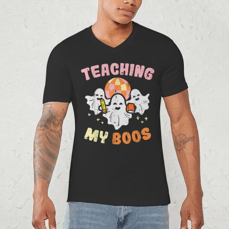 Halloween Teacher Teaching My Boos Costume Teacher Men Women Men's V-Neck T-Shirt, novelty gifts, funny gifts