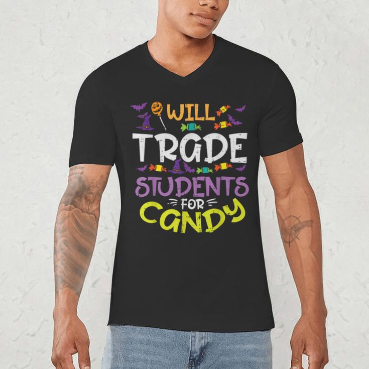 Halloween Teacher Will Trade Students For Candy Women Men Men's V-Neck T-Shirt, novelty gifts, funny gifts