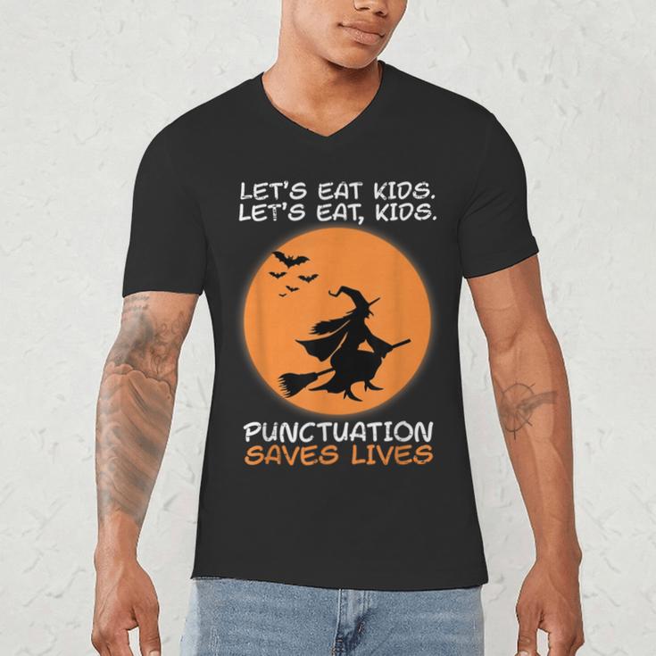 Halloween Teacher Witch Lets Eat Kids Punctuation Men's V-Neck T-Shirt, novelty gifts, funny gifts