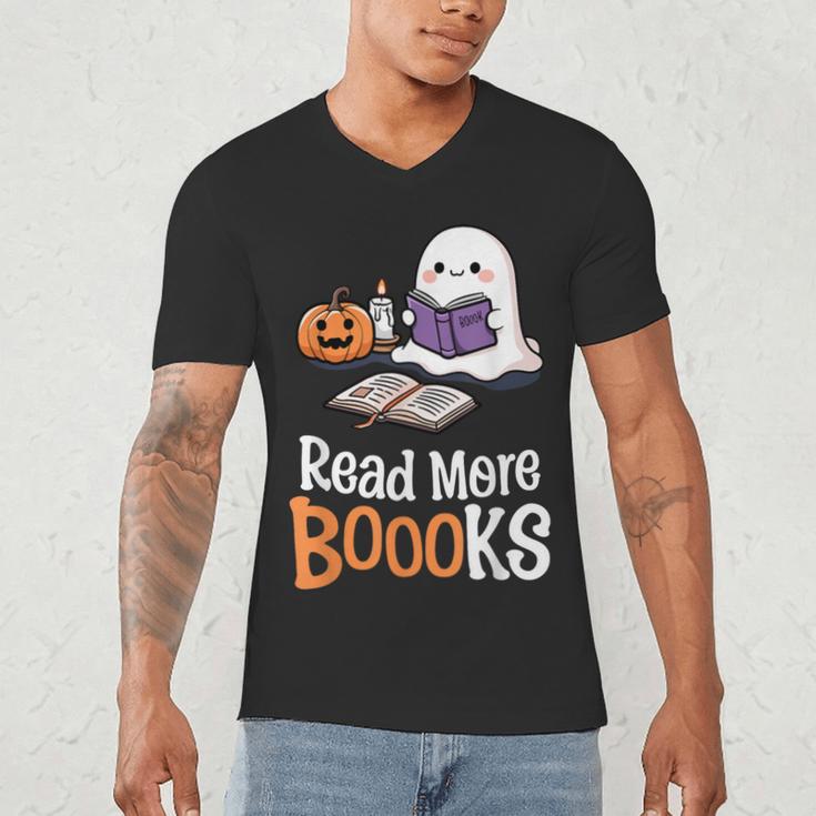 Halloween Teacher Women Cute Reading Ghost Read More Books Men's V-Neck T-Shirt, novelty gifts, funny gifts
