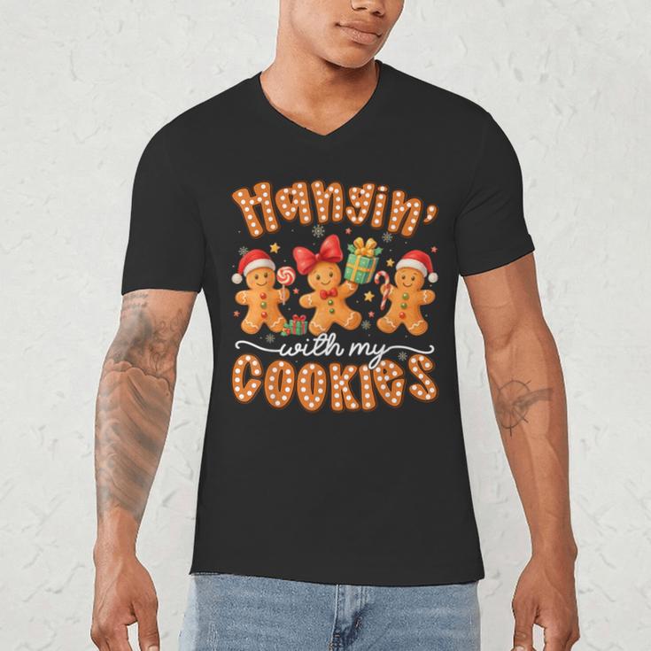 Hangin With My Cookies Gingerbread Men Women Xmas Teacher Men's V-Neck T-Shirt, novelty gifts, funny gifts