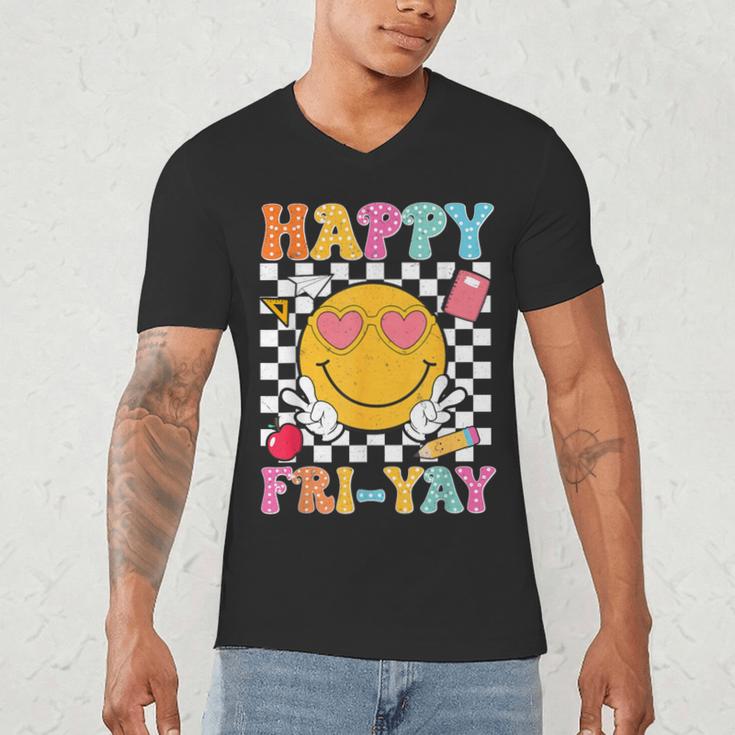Happy Fri-Yay Groovy Teacher Friday Weekend Fri Yay Men's V-Neck T-Shirt, novelty gifts, funny gifts