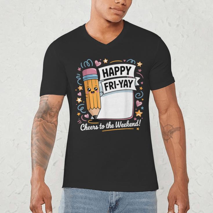 Happy Fri-Yay Teacher Fry Yay Friday Weekend Men's V-Neck T-Shirt, novelty gifts, funny gifts