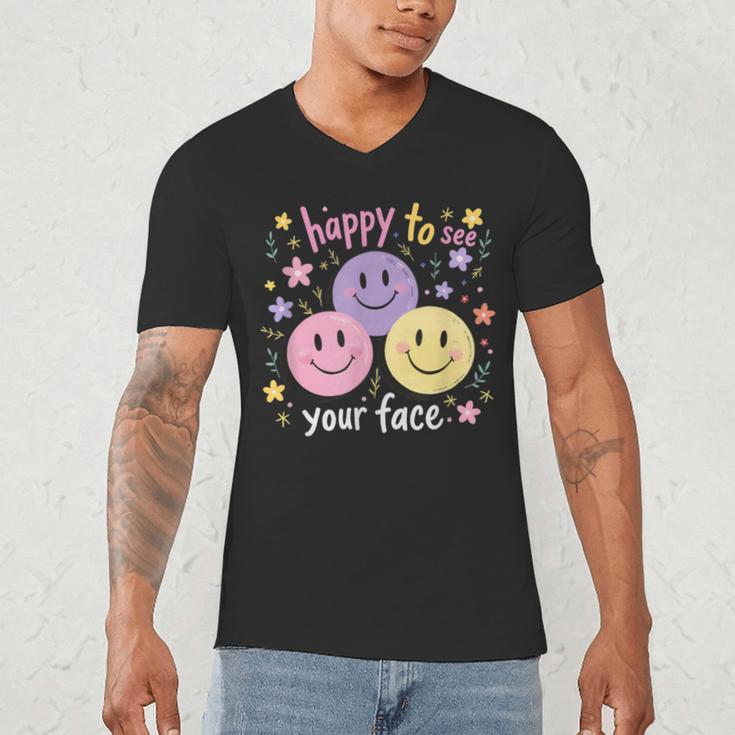 Happy To See Your Face Smile Face Teacher Back To School Men's V-Neck T-Shirt, novelty gifts, funny gifts Happy To See Your Face Smile Face Teacher Back To School Men's V-Neck T-Shirt, novelty gifts, funny gifts