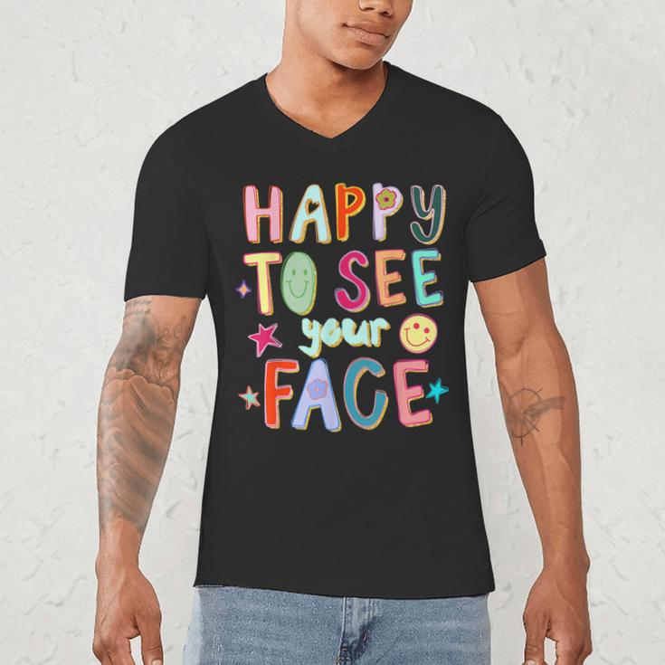 Happy To See Your Face Teacher Retro Back To School Men's V-Neck T-Shirt, novelty gifts, funny gifts