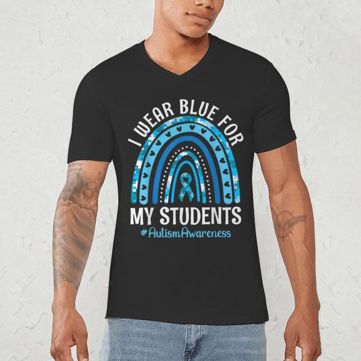 Happy Teacher I Wear Blue For My Students Autism Awareness Men's V-Neck T-Shirt, novelty gifts, funny gifts