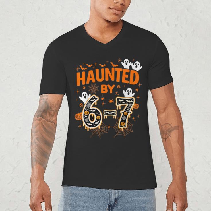 Haunted By 6-7 Halloween Math Teacher Joke Men's V-Neck T-Shirt, novelty gifts, funny gifts Haunted By 6-7 Halloween Math Teacher Joke Men's V-Neck T-Shirt, novelty gifts, funny gifts
