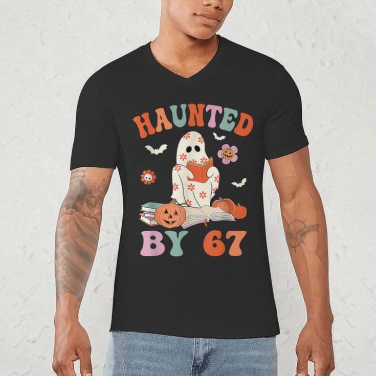 Haunted By 67 Boo Ghost Teacher 6 7 Halloween Costume Men's V-Neck T-Shirt, novelty gifts, funny gifts Haunted By 67 Boo Ghost Teacher 6 7 Halloween Costume Men's V-Neck T-Shirt, novelty gifts, funny gifts