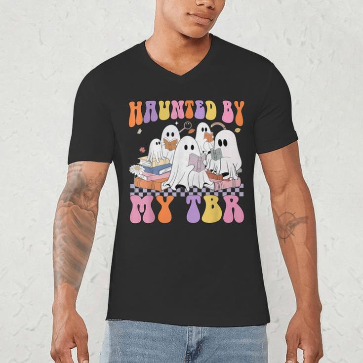 Haunted By My TBR Cute Ghosts Book Reading Teacher Halloween Men's V-Neck T-Shirt, novelty gifts, funny gifts