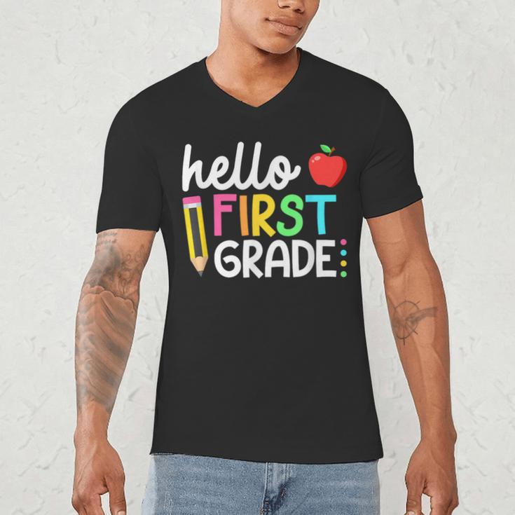 Hello First Grade Team 1st Grade Back To School Teacher Kids Men's V-Neck T-Shirt, novelty gifts, funny gifts