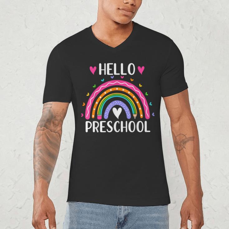 Hello Preschool Teacher Student Girls Rainbow Back To School Men's V-Neck T-Shirt, novelty gifts, funny gifts Hello Preschool Teacher Student Girls Rainbow Back To School Men's V-Neck T-Shirt, novelty gifts, funny gifts