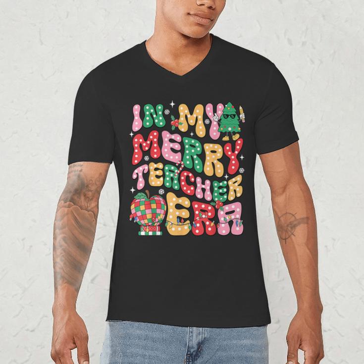 In My Holly Xmas Jolly Teacher Era Teacher Vibes Christmas Men's V-Neck T-Shirt, novelty gifts, funny gifts In My Holly Xmas Jolly Teacher Era Teacher Vibes Christmas Men's V-Neck T-Shirt, novelty gifts, funny gifts