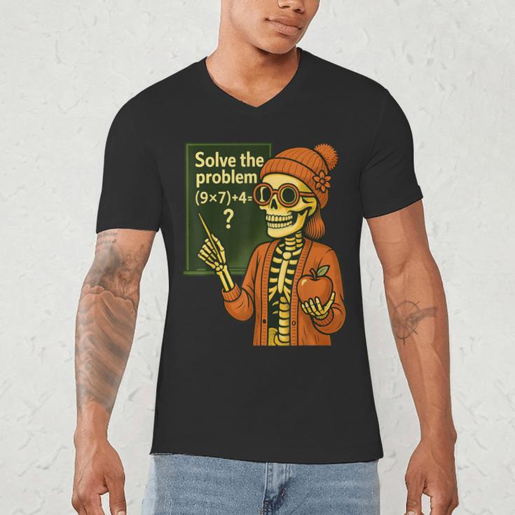 HUGvyn Halloween Skeleton Six Seven 67 Meme PEMDAS Teacher Men's V-Neck T-Shirt, novelty gifts, funny gifts