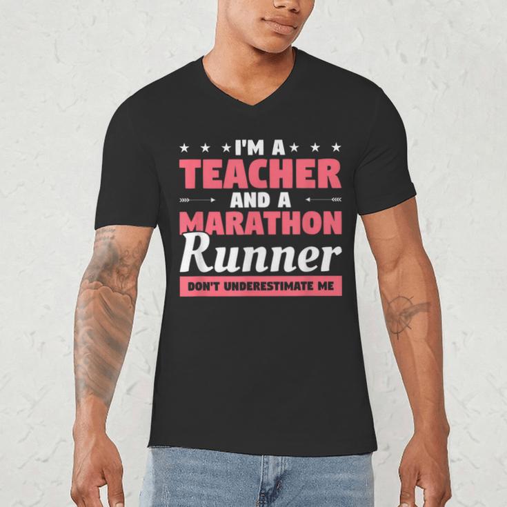 I'm A Teacher And A Marathon Runner Don't Underestimate Me Men Women Men's V-Neck T-Shirt, novelty gifts, funny gifts I'm A Teacher And A Marathon Runner Don't Underestimate Me Men Women Men's V-Neck T-Shirt, novelty gifts, funny gifts