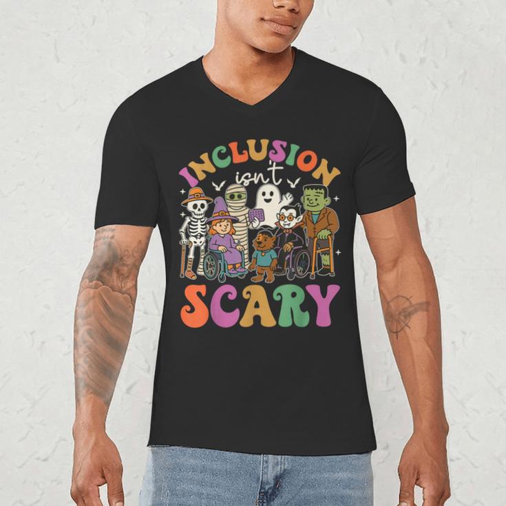Inclusion Isnt Scary Halloween Skeleton Ghost Sped Teacher Men's V-Neck T-Shirt, novelty gifts, funny gifts