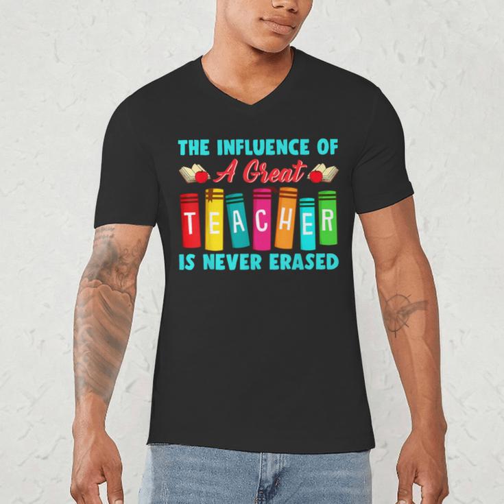 THE INFLUENCE OF A GREAT TEACHER IS NEVER ERASED Teaching For Men Women Girls Kids Men's V-Neck T-Shirt, novelty gifts, funny gifts THE INFLUENCE OF A GREAT TEACHER IS NEVER ERASED Teaching For Men Women Girls Kids Men's V-Neck T-Shirt, novelty gifts, funny gifts
