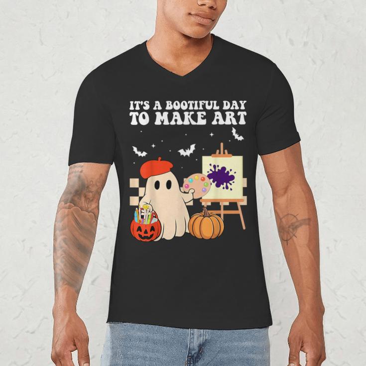 It's A Bootiful Day To Make Art Groovy Art Teacher Halloween Men's V-Neck T-Shirt, novelty gifts, funny gifts
