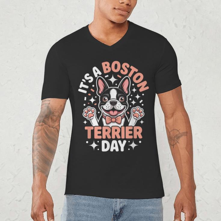 It’s A Boston Terrier Day Pet Cute Dog Lover Cartoon Men's V-Neck T-Shirt, novelty gifts, funny gifts