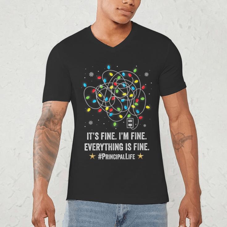 It's Fine I'm Fine Christmas Light Principal Teacher Xmas Men Women Men's V-Neck T-Shirt, novelty gifts, funny gifts