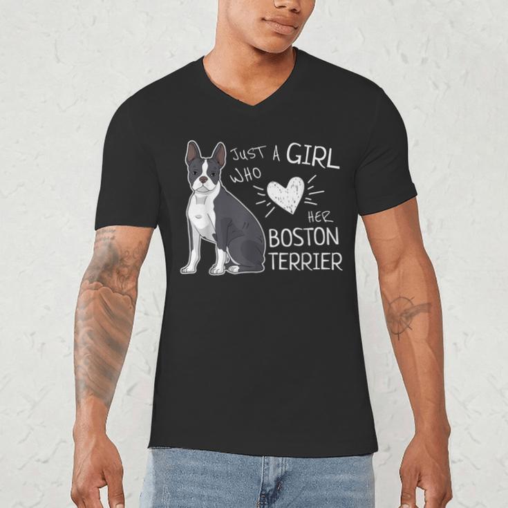 Just A Girl Who Loves Her Boston Terrier Puppy Love Men's V-Neck T-Shirt, novelty gifts, funny gifts