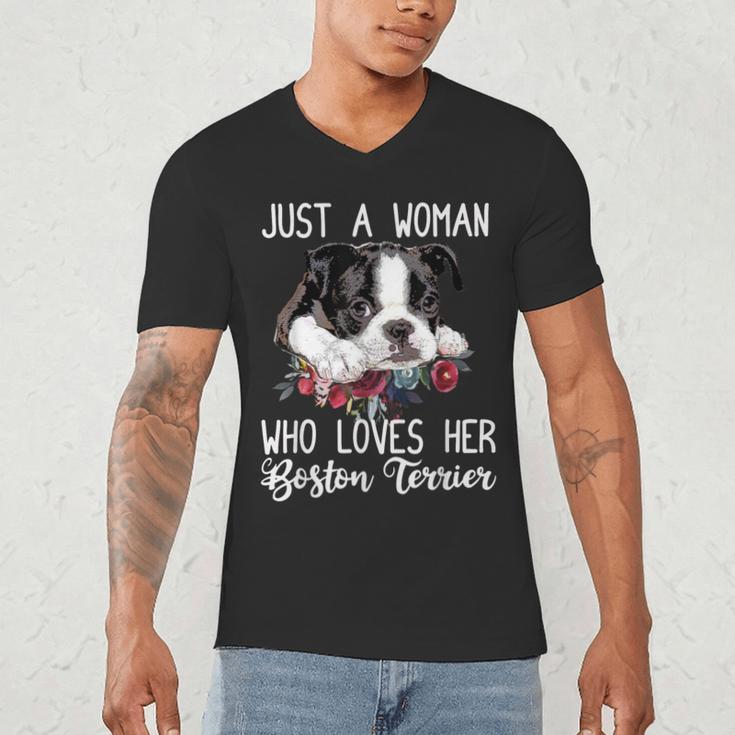 Just a Woman Who Loves Her Boston Terrier Cute Dog Mom Men's V-Neck T-Shirt, novelty gifts, funny gifts
