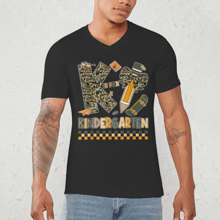 K Is For Kindergarten Teacher Coquette Bow Camo Men's V-Neck T-Shirt, novelty gifts, funny gifts