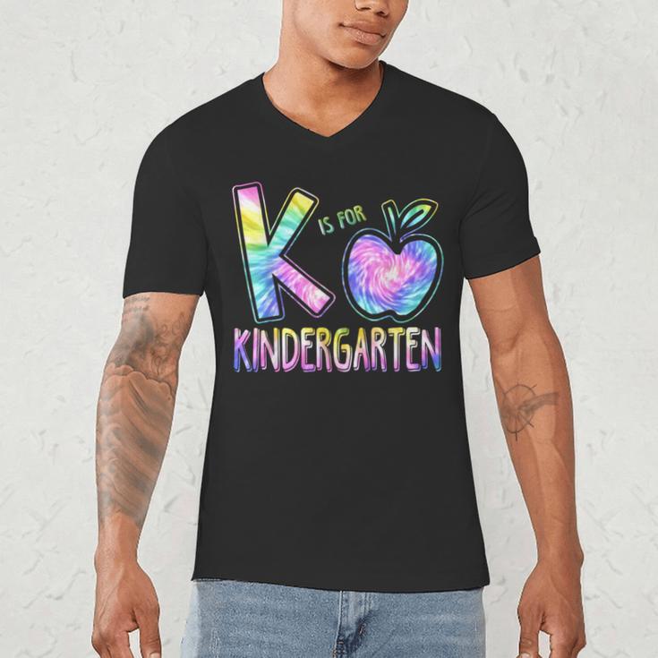 K Is For Kindergarten Teacher Tie Dye Back To School Kinder Men's V-Neck T-Shirt, novelty gifts, funny gifts K Is For Kindergarten Teacher Tie Dye Back To School Kinder Men's V-Neck T-Shirt, novelty gifts, funny gifts