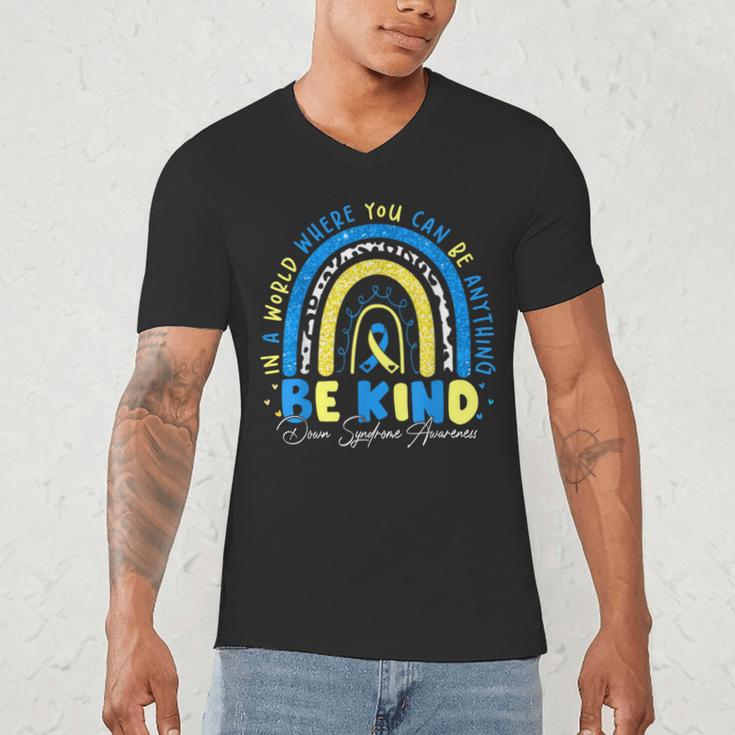 Be Kind Rainbow Down Syndrome Awareness Teacher Blue Yellow Men's V-Neck T-Shirt, novelty gifts, funny gifts Be Kind Rainbow Down Syndrome Awareness Teacher Blue Yellow Men's V-Neck T-Shirt, novelty gifts, funny gifts