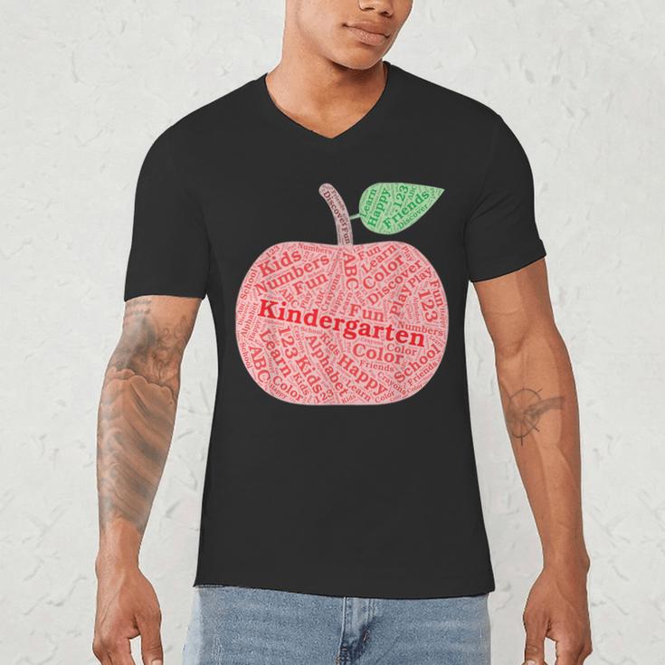 Kindergarten Apple Word Art For Teachers & Students Men's V-Neck T-Shirt, novelty gifts, funny gifts