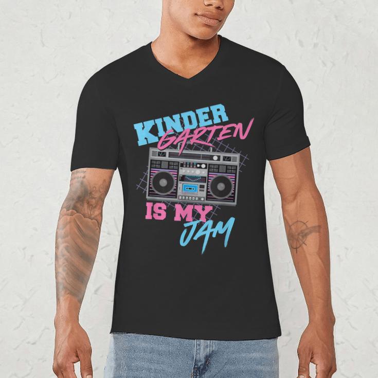 Kindergarten Is My Jam Vintage 80s Boombox Teacher Student Men's V-Neck T-Shirt, novelty gifts, funny gifts