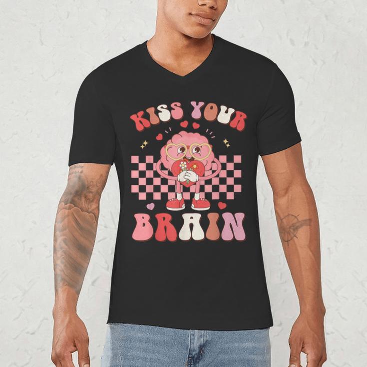 Kiss Your Brain Valentines Test Day Teacher Squad Kids Men's V-Neck T-Shirt, novelty gifts, funny gifts
