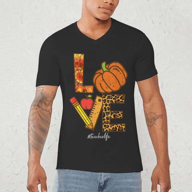 Leopard Pumpkin Love Teacher Life Thanksgiving Fall Women Men's V-Neck T-Shirt, novelty gifts, funny gifts