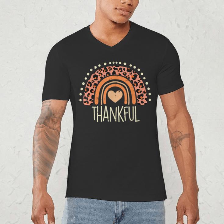 Leopard Rainbow Thankful Thanksgiving Teacher Women Kids Men's V-Neck T-Shirt, novelty gifts, funny gifts Leopard Rainbow Thankful Thanksgiving Teacher Women Kids Men's V-Neck T-Shirt, novelty gifts, funny gifts