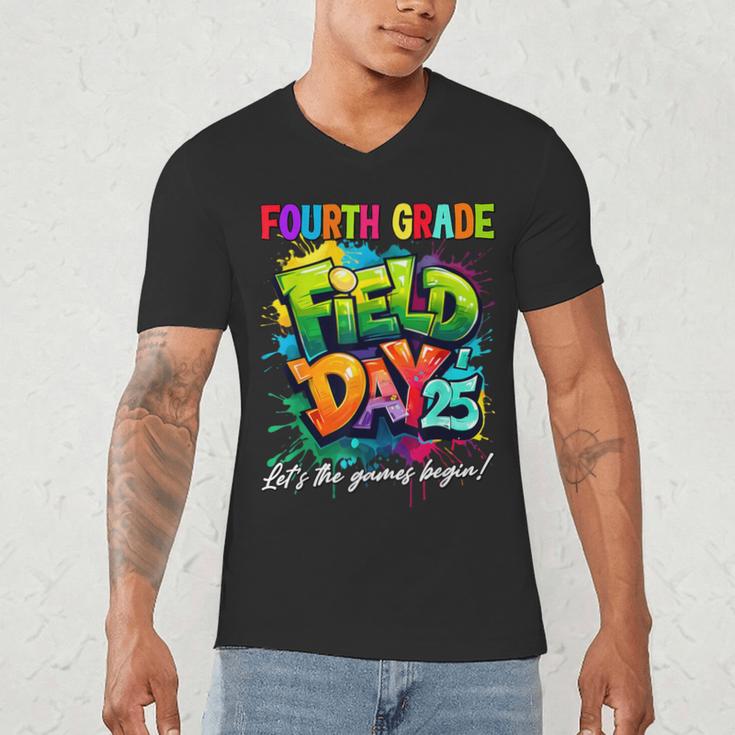Let The Games Begin Fourth Grade Field Day 2025 Teacher Kid Men's V-Neck T-Shirt, novelty gifts, funny gifts
