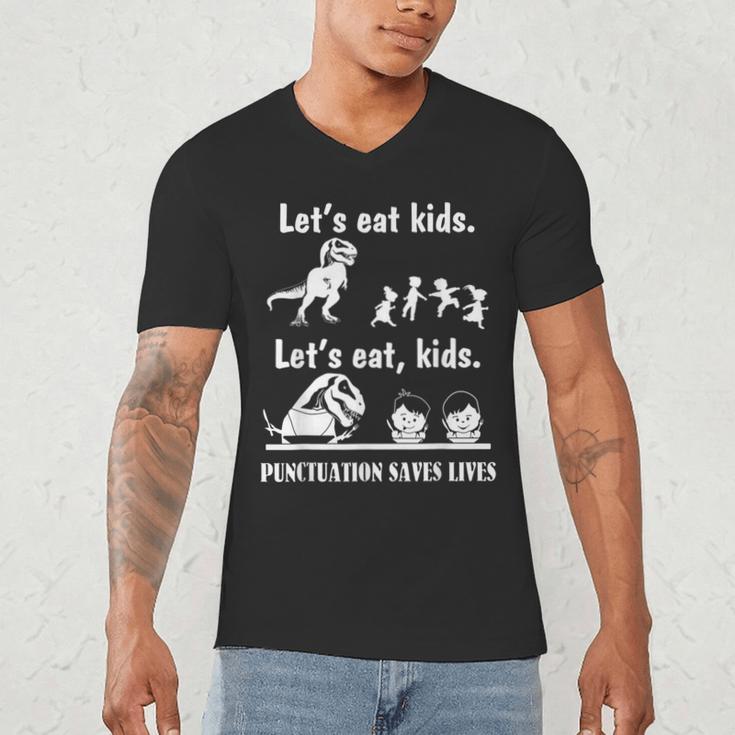 Let's Eat Kids Fun Dinosaurs Grammar Teacher Men's V-Neck T-Shirt, novelty gifts, funny gifts