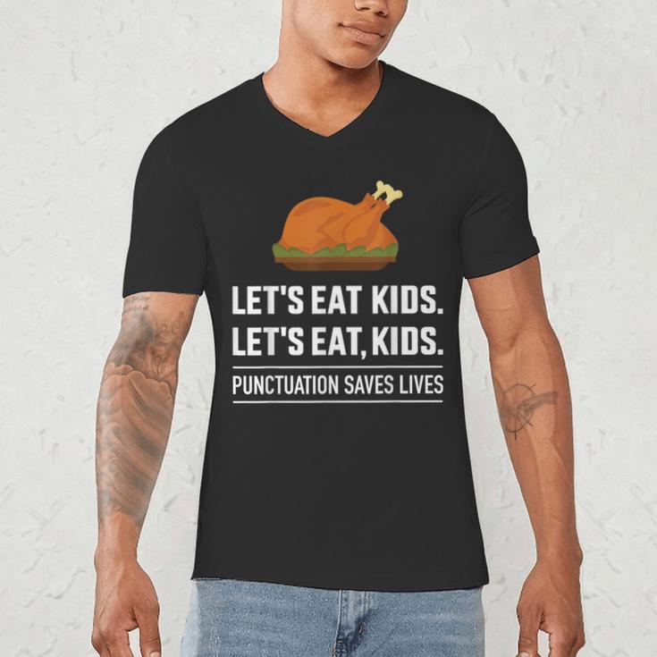 Let's Eat Kids Grammar For Thanksgiving Teacher Men's V-Neck T-Shirt, novelty gifts, funny gifts