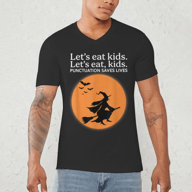Let's Eat Kids Punctuation Saves Live Witch Grammar Teacher Men's V-Neck T-Shirt, novelty gifts, funny gifts