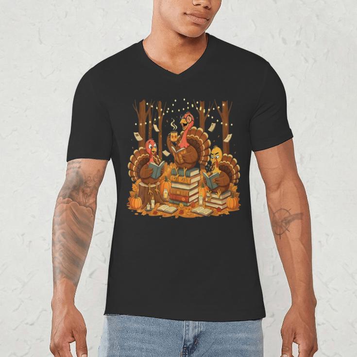 Librarian Turkey Reading Book Fall Thanksgiving Teacher Men's V-Neck T-Shirt, novelty gifts, funny gifts Librarian Turkey Reading Book Fall Thanksgiving Teacher Men's V-Neck T-Shirt, novelty gifts, funny gifts