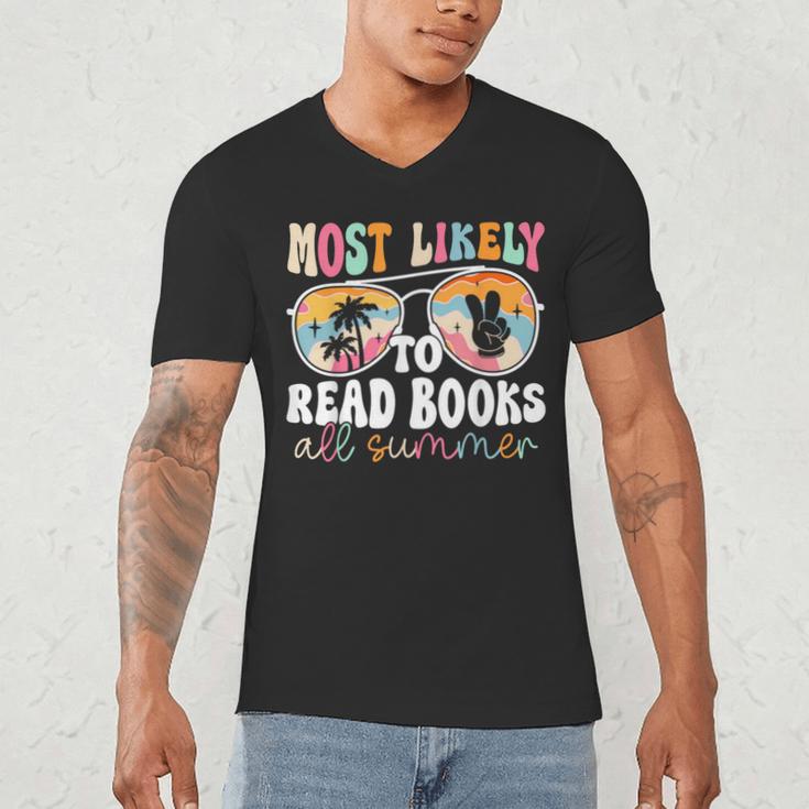 Most Likely To Read Books All Summer Teacher Student Men's V-Neck T-Shirt, novelty gifts, funny gifts Most Likely To Read Books All Summer Teacher Student Men's V-Neck T-Shirt, novelty gifts, funny gifts