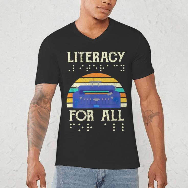 Literacy For All Visually Impaired Braille Teacher The Blind Men's V-Neck T-Shirt, novelty gifts, funny gifts Literacy For All Visually Impaired Braille Teacher The Blind Men's V-Neck T-Shirt, novelty gifts, funny gifts