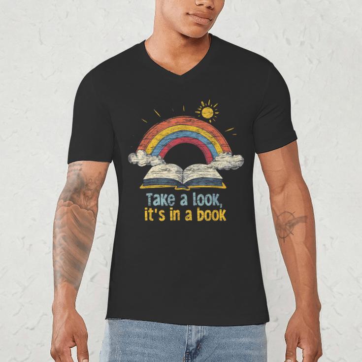 Take a Look It's In a Book Vintage Reading Teacher Rainbow Men's V-Neck T-Shirt, novelty gifts, funny gifts Take a Look It's In a Book Vintage Reading Teacher Rainbow Men's V-Neck T-Shirt, novelty gifts, funny gifts